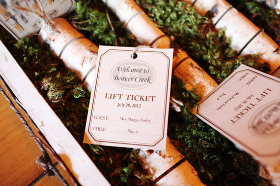 Rustic Winter Wedding Ideas: Lift Ticket Escort Cards & Favors