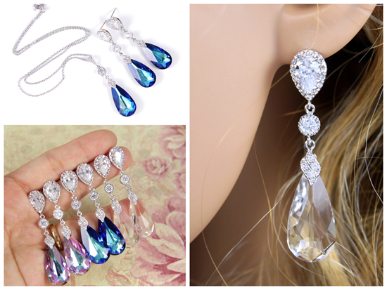 Bermuda Blue Crystal Teardrop Earrings: Bridal & Bridesmaid Jewelry