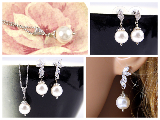 Elegant Pearl & Cubic Zirconia Wedding Jewelry Set for Brides