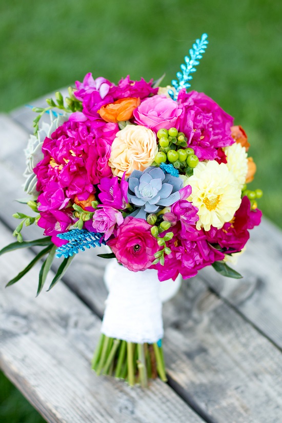 Grand Junction Colorado Wedding Flowers: Turquoise, Pink & Yellow