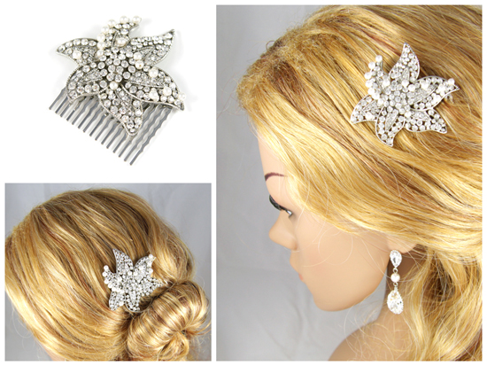 Crystal Bridal Hair Comb with Swarovski Pearls for Elegant Weddings