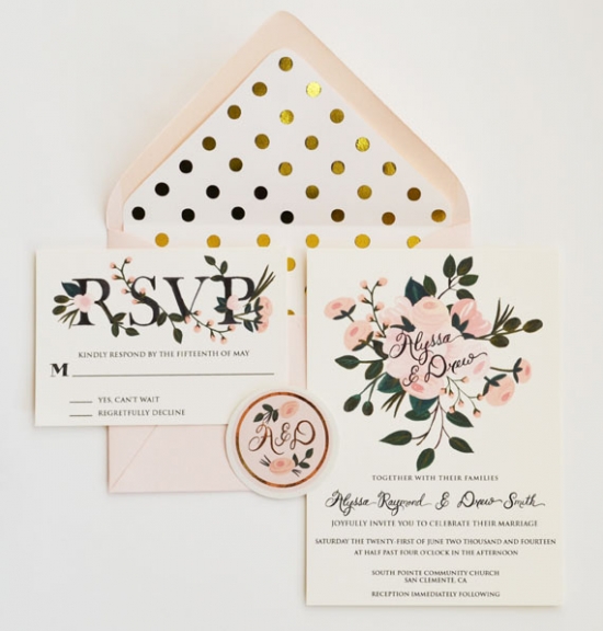 Gold Foil Polka Dots and Blush Posies by The First Snow