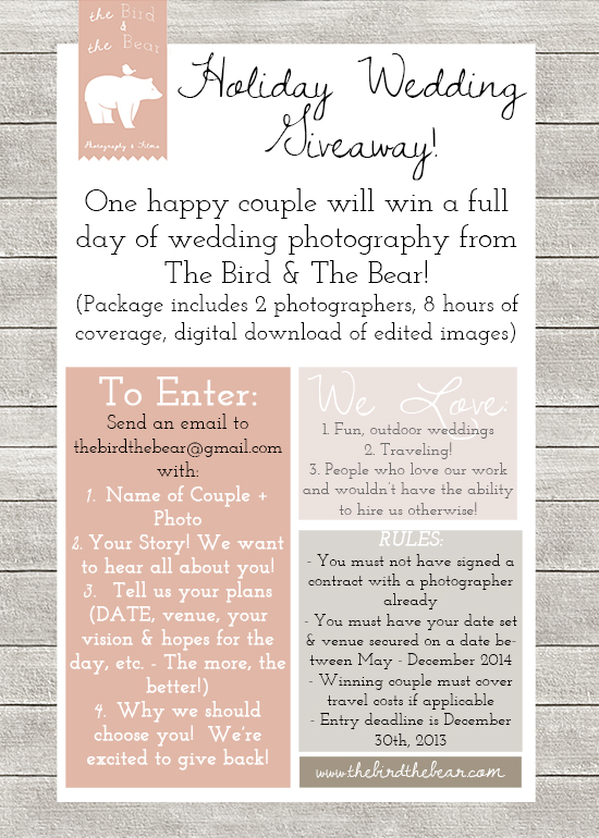 The Bird & The Bear Photography: Win Your 2014 Wedding Coverage!