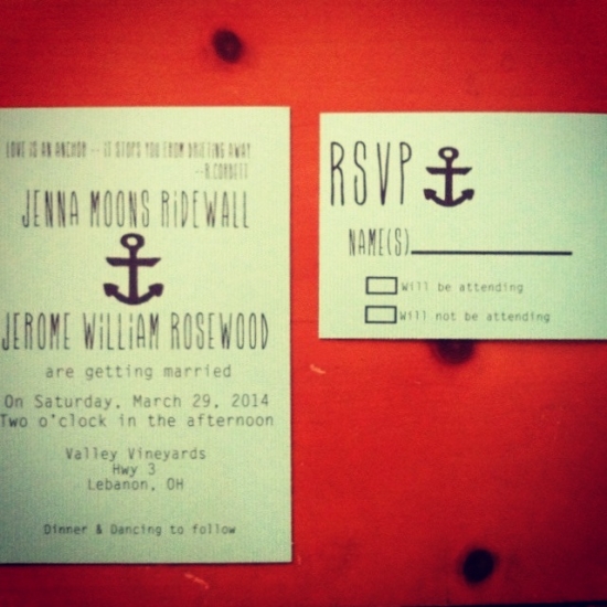 Hand-drawn Wedding Invitations: Anchor & Arrow Designs