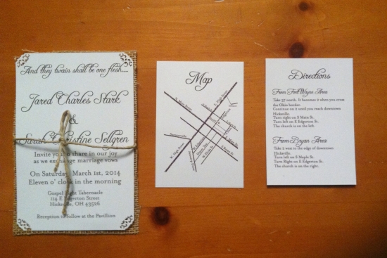 Rustic Burlap Wedding Invitations with Map