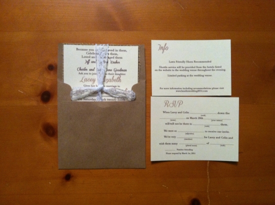 Rustic Burlap Lace Wedding Invitations 5x5