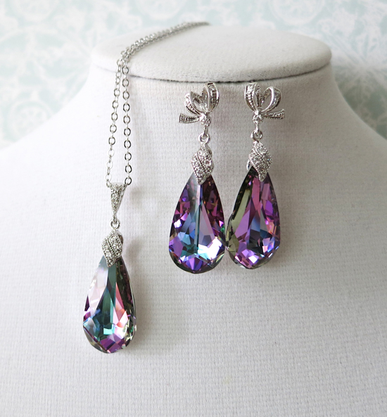 Stunning Purple Crystal Bridal Jewelry Set: Necklace, Earrings & Bracelet