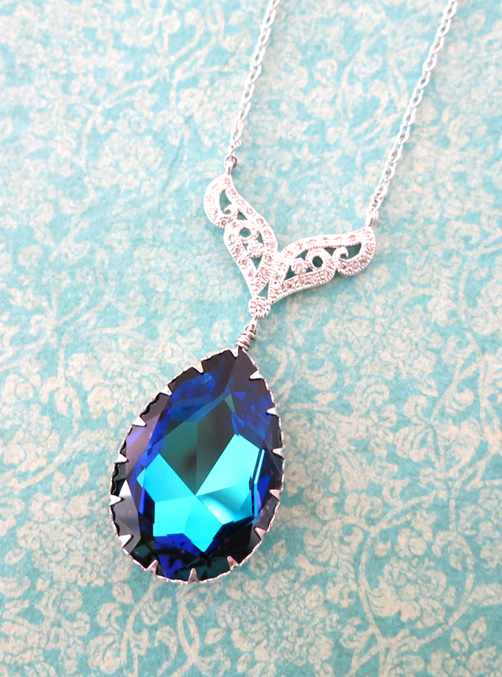 Elegant Blue Gemstone Pendant Necklace: Perfect Bridal Jewelry