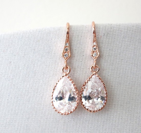 Rose Gold Crystal Drop Earrings: Elegant Bridal Jewelry