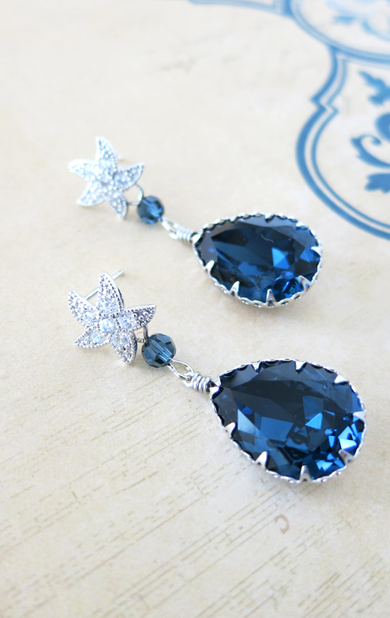 Elegant Blue Teardrop Earrings with Starfish Accents for Special Events