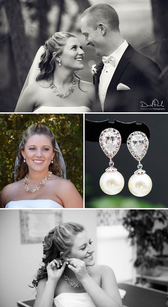 Elegant Bride Adorned with Swarovski Pearl Drop Earrings