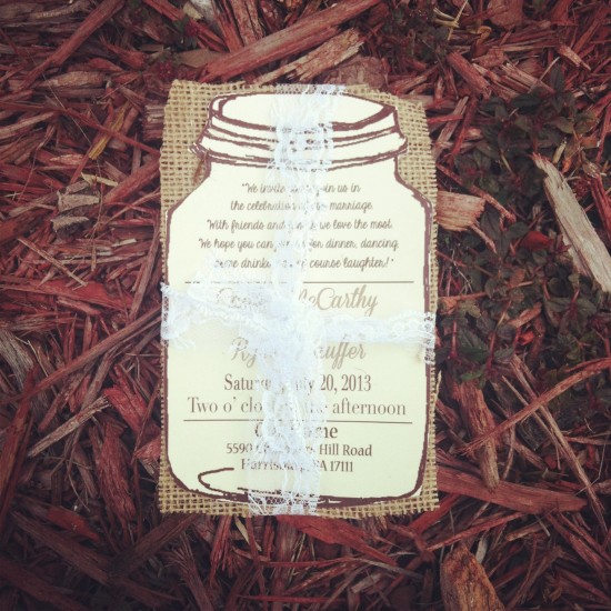 Rustic Lace Wedding Invitations: Mason Jars and Sunflowers