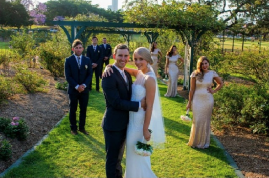 Shimmering Sequins: Maggy's Bridesmaids Shine in Cap Sleeve Gowns