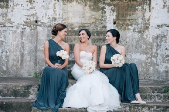 Alexia's Bridesmaids Shine in Pia Gladys Perey One-Shoulder Gowns