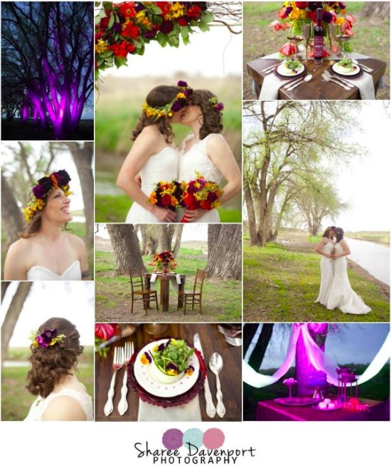 Romantic Outdoor Lesbian Wedding Inspiration with Floral Crowns