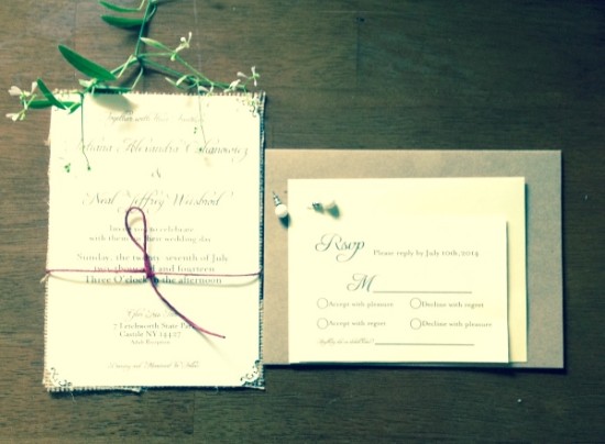 Elegant Ivory Wedding Invitation Suite with Twine Accent