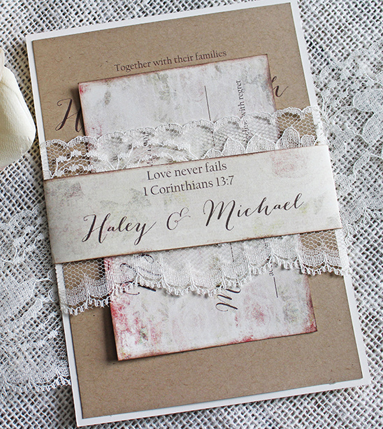 Rustic Lace Wedding Invitations by For the Love of Creating