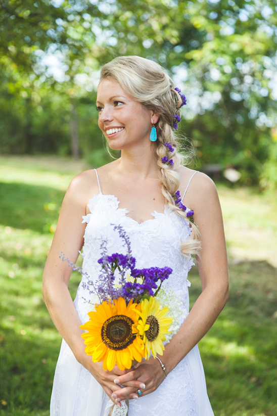 Purple & Yellow Sunflower Wedding: Braided Hair & DIY Details