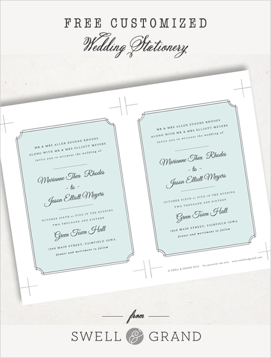 Free Wedding Invitation & RSVP Printable from Swell & Grand!