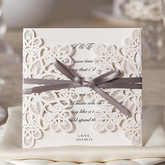 Elegant B Wedding Invitations: Vintage Laser Cut Cards for Your Wedding