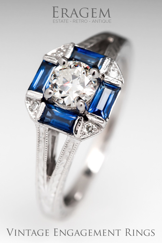 Unique Vintage Diamond Sapphire Engagement Rings