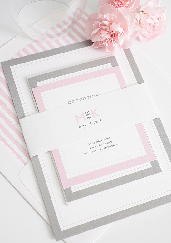 Elegant Pink Gray Wedding Invitations by Shine Wedding Invitations