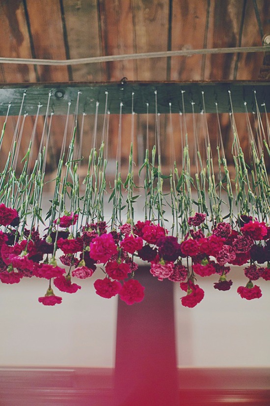 Fuchsia Flower Ceiling Decor: NYC Wedding Florals by Michelle Edgemont