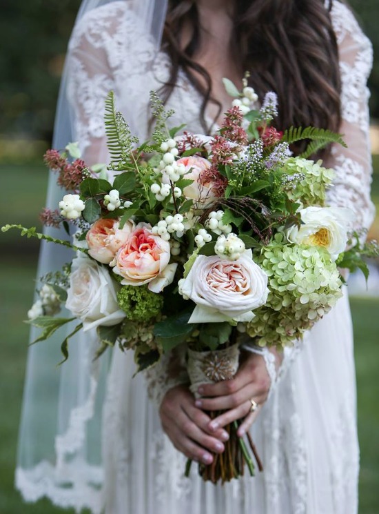 Rustic Wedding Bouquet with Roses by Viburnum Designs NJ