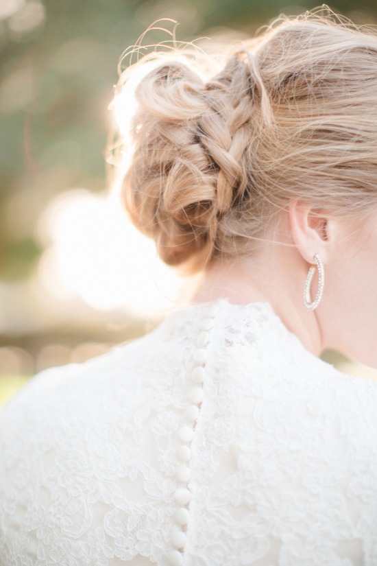 Blonde Bride's Braid & Lace Gown Photo by Brooke Photography