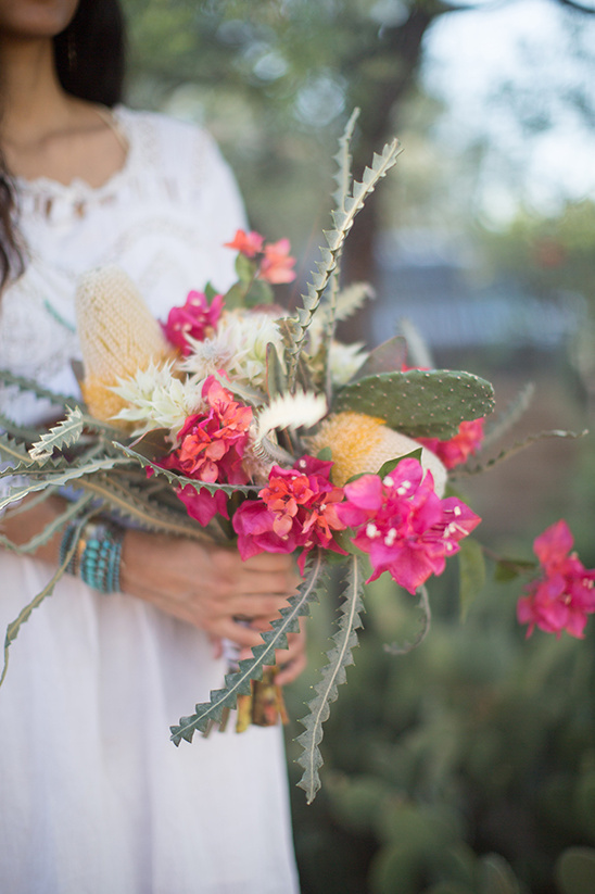 Boho Chic Bouquet: Banksia, Bougainvillea, and Cacti Arrangement