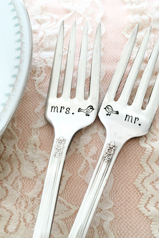 Hand-Stamped Vintage Silverware Gifts for Weddings