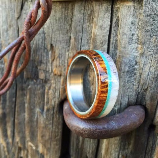 Unique Wood and Turquoise Rings for Grooms by Staghead Designs