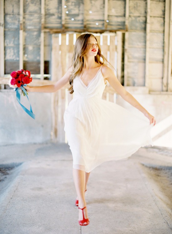 Elegant Bride in White Wedding Dress and Red Shoes by Saja Wedding