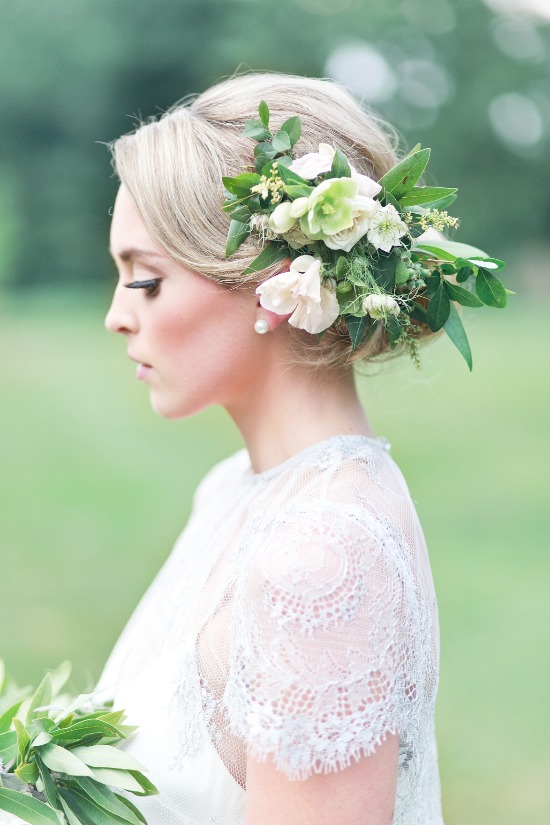 Elegant Bride with Floral Hairpiece by Viburnum Designs