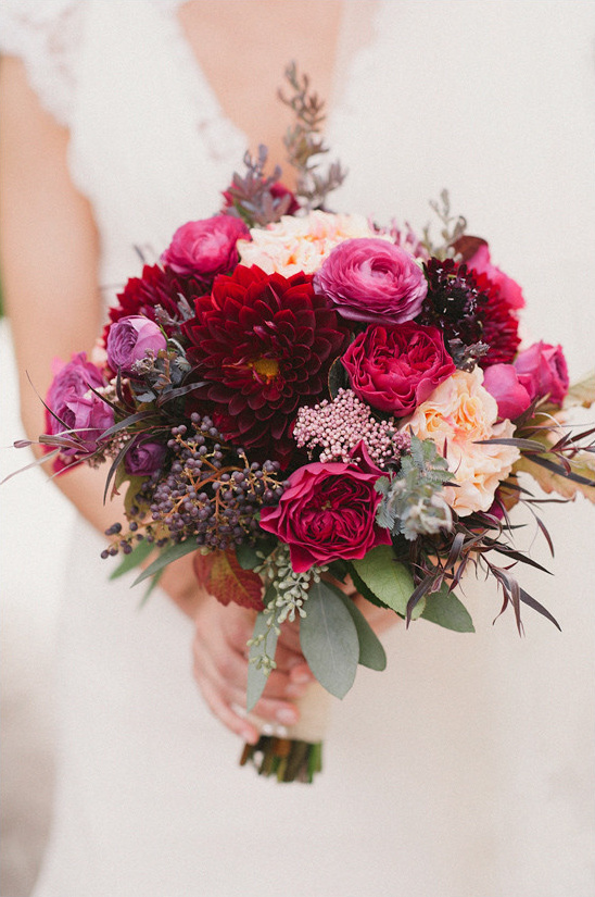 Romantic Red Fall Winery Wedding with Vintage Details and Blooms