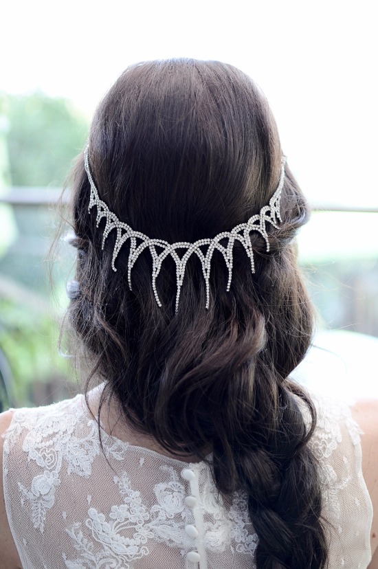 Elegant Bride in Lace Dress with Crystal Headpiece by J Arends Designs
