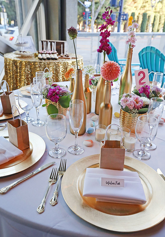 Gold Wedding Decor with Floral Centerpieces by Snowberry Studio