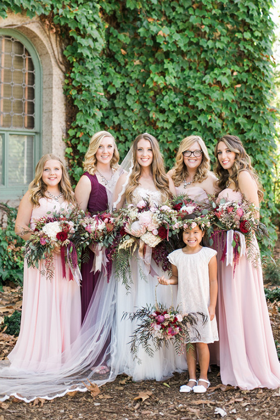 Bohemian Long Distance Wedding with Blush Pink and Burgundy
