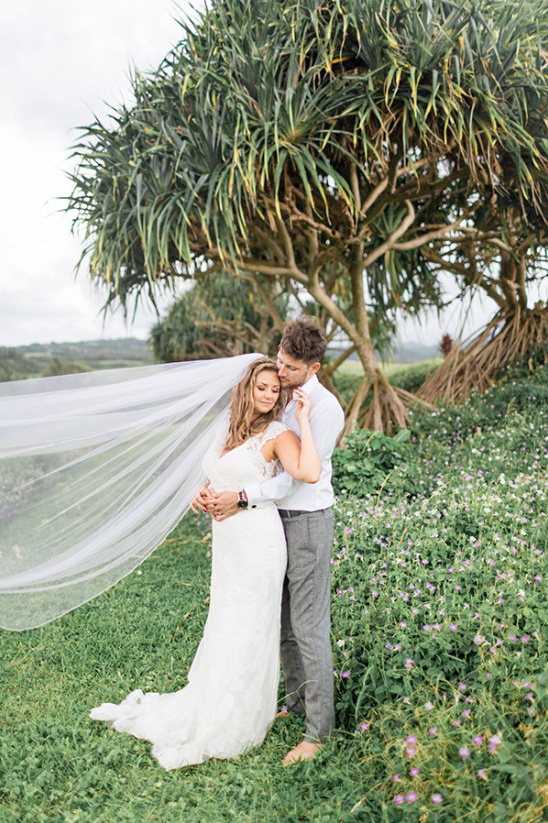 Dreamy Hawaiian Beach Wedding in Maui with Pale Purple Hibiscus