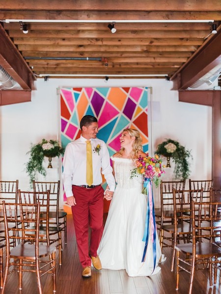 Bold & Bright Modern Wedding Ideas: Geometric Decor & Donut Cake
