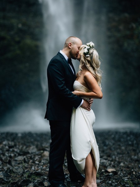 Romantic Oregon Forest Wedding with Waterfall and Canoe Ride