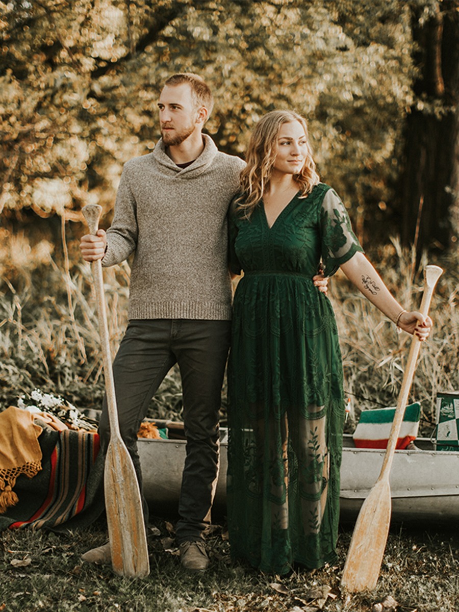 Whimsical Sunset Engagement Photos at Water's Edge