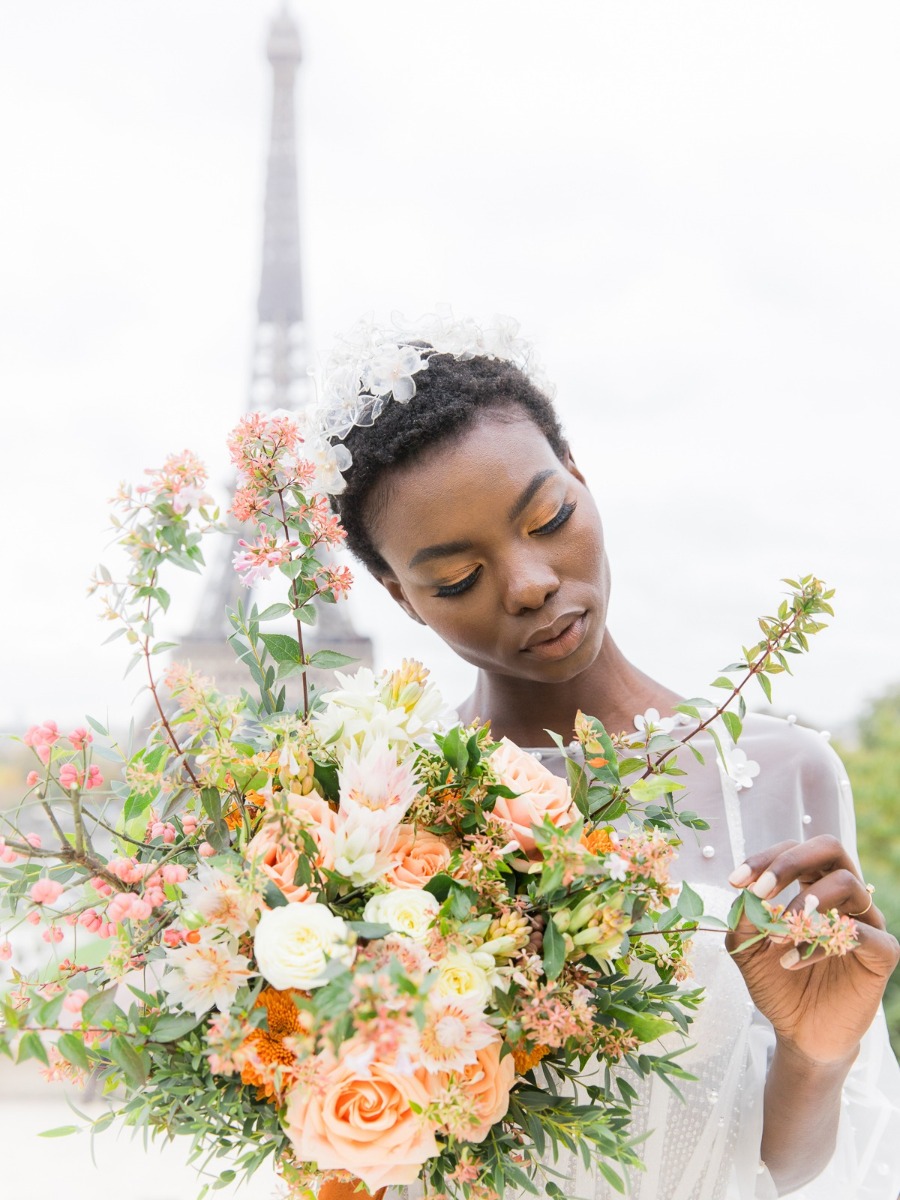 Black Bride in Paris: Fine Art Wedding Shoot with Eiffel Tower Views
