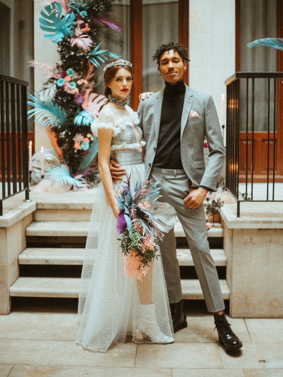 Futuristic Gown & Pastel Florals: An Edgy Wedding Inspiration Shoot