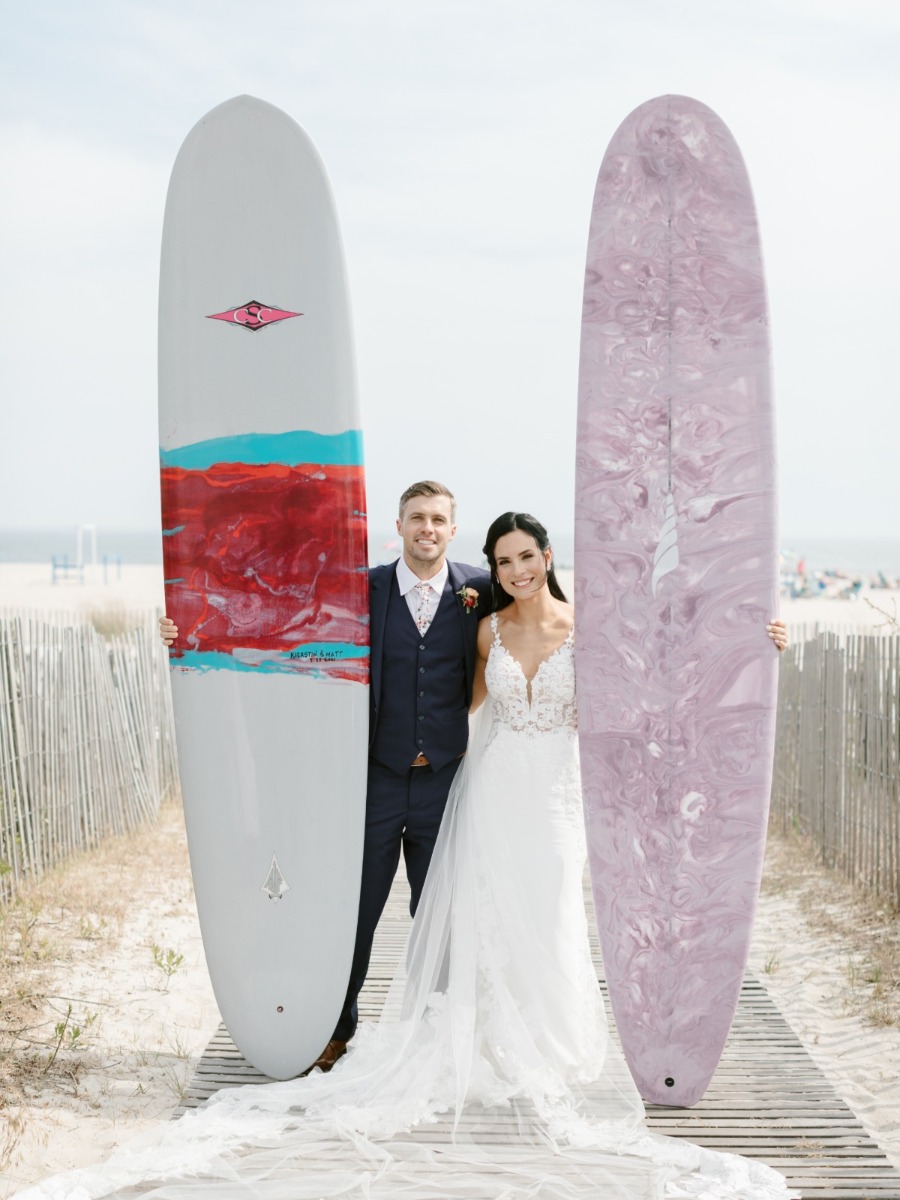 Cape May Beach Wedding: Surfboard Guest Book & Vibrant Florals