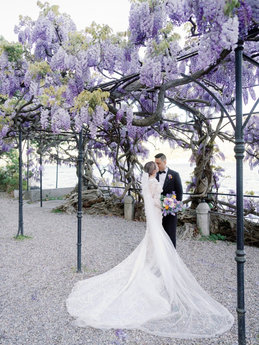 Whimsical lake como elopement with pastel florals galore