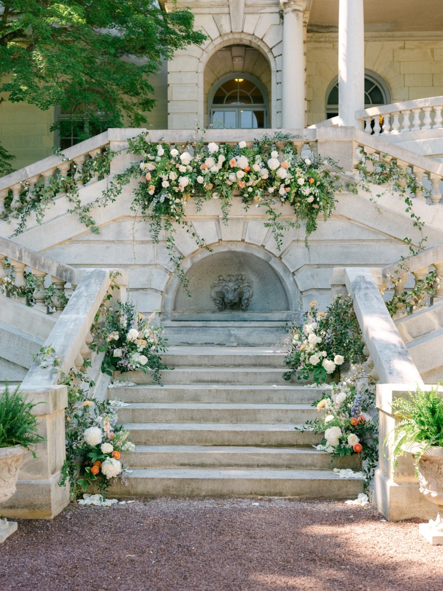 Luxury wedding at a gilded age manor with a custom wedding gown