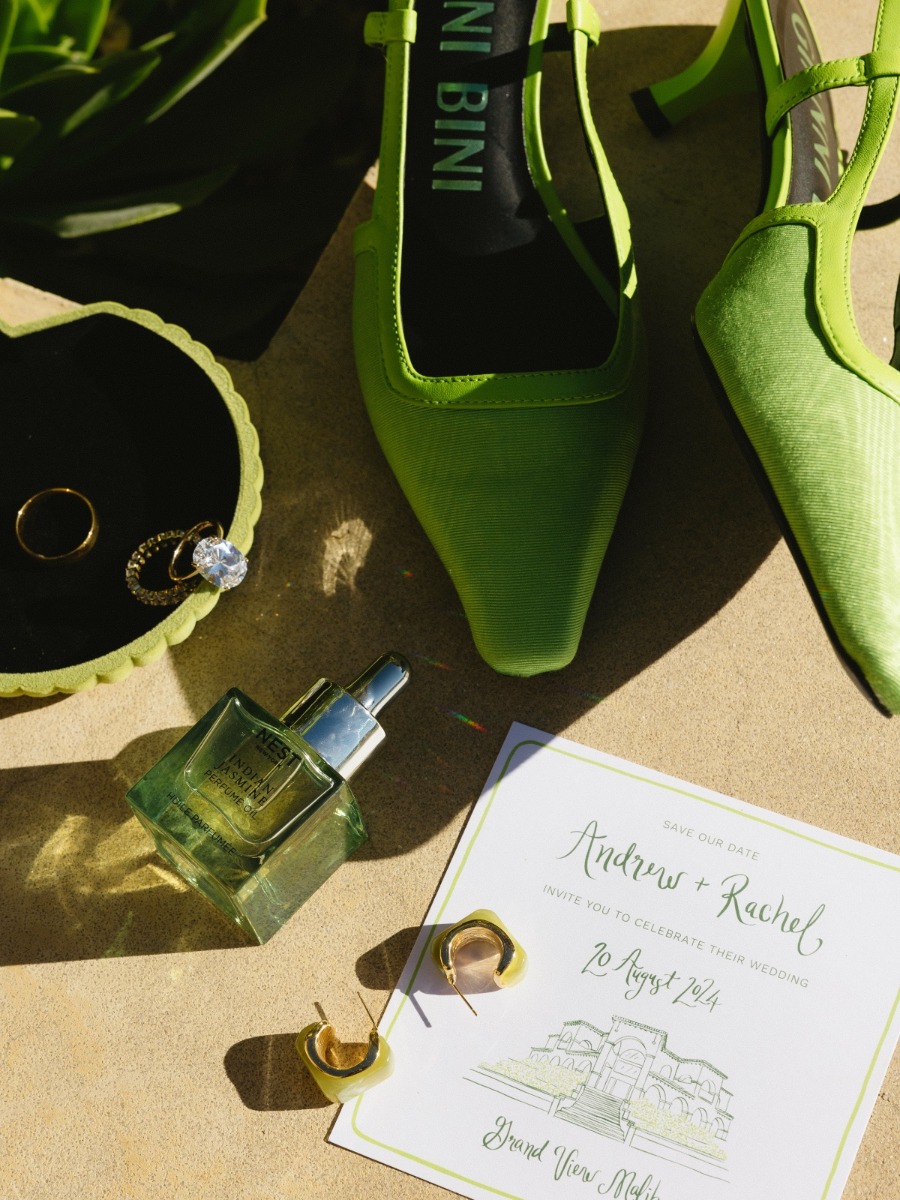 Vibrant lime-inspired wedding shoot on the cliffs of malibu