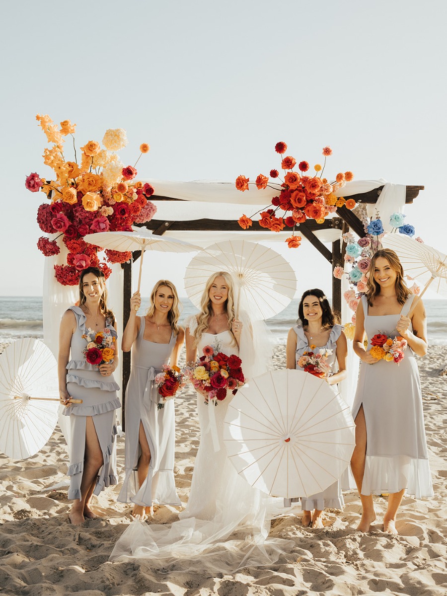 Colorful beach club wedding featuring this year's hottest accessory