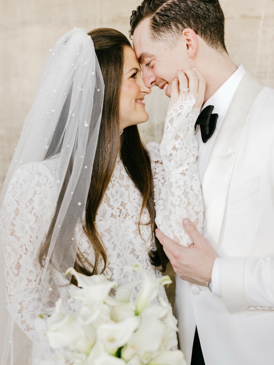 We can't get enough of this bride's timeless lace winter wedding gown